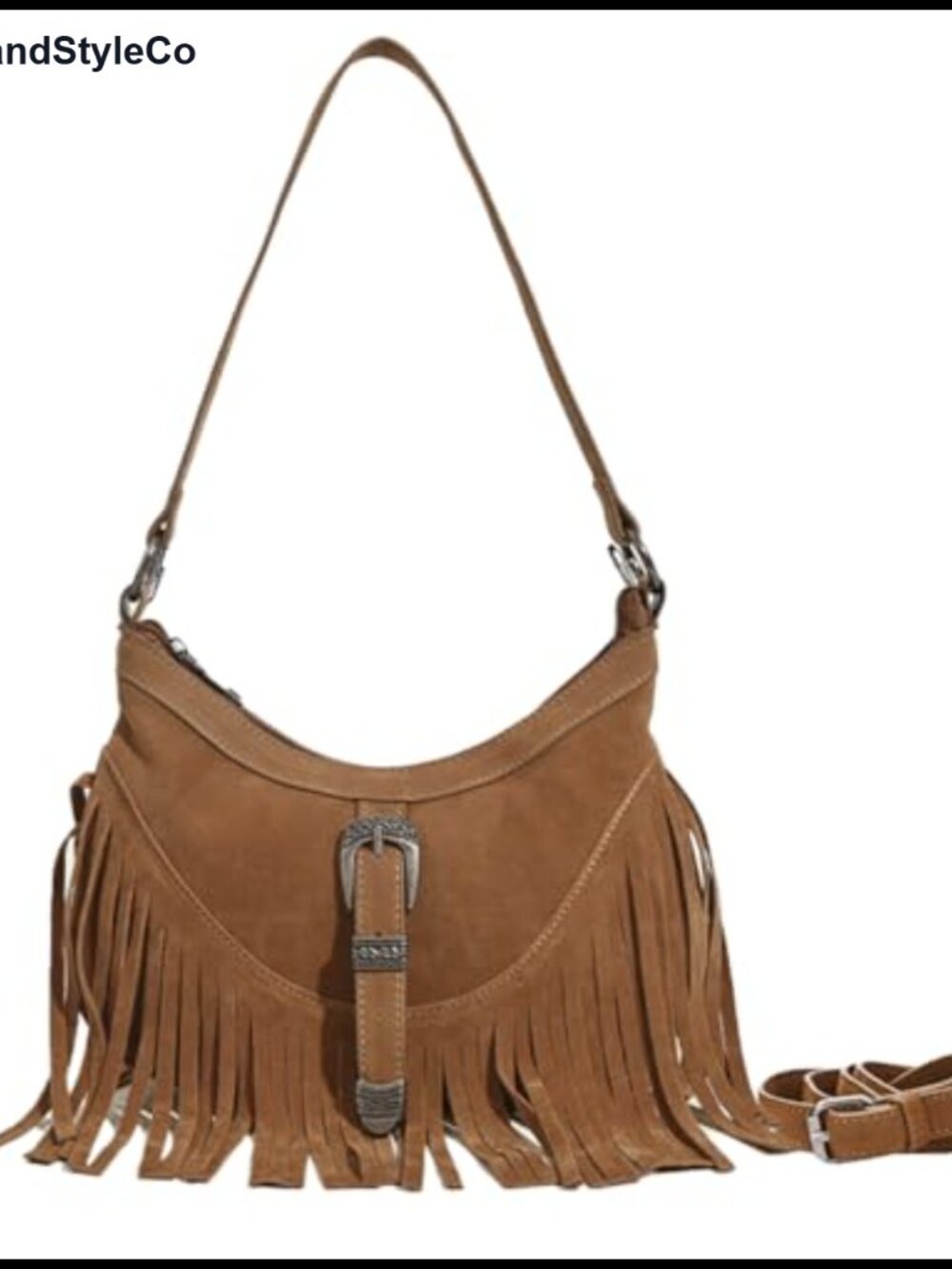 Faux Suede Fringe Hobo Bag with Tassel - Mini Crossbody Shoulder Purse